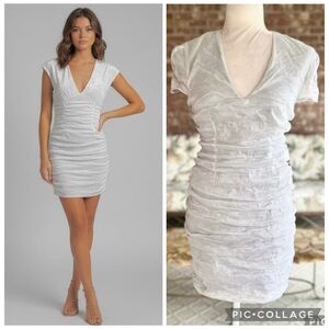 Yigal Azrouel Dress Grey Ruched Crinkled Mini Bodycon 6 Designer Cocktail
